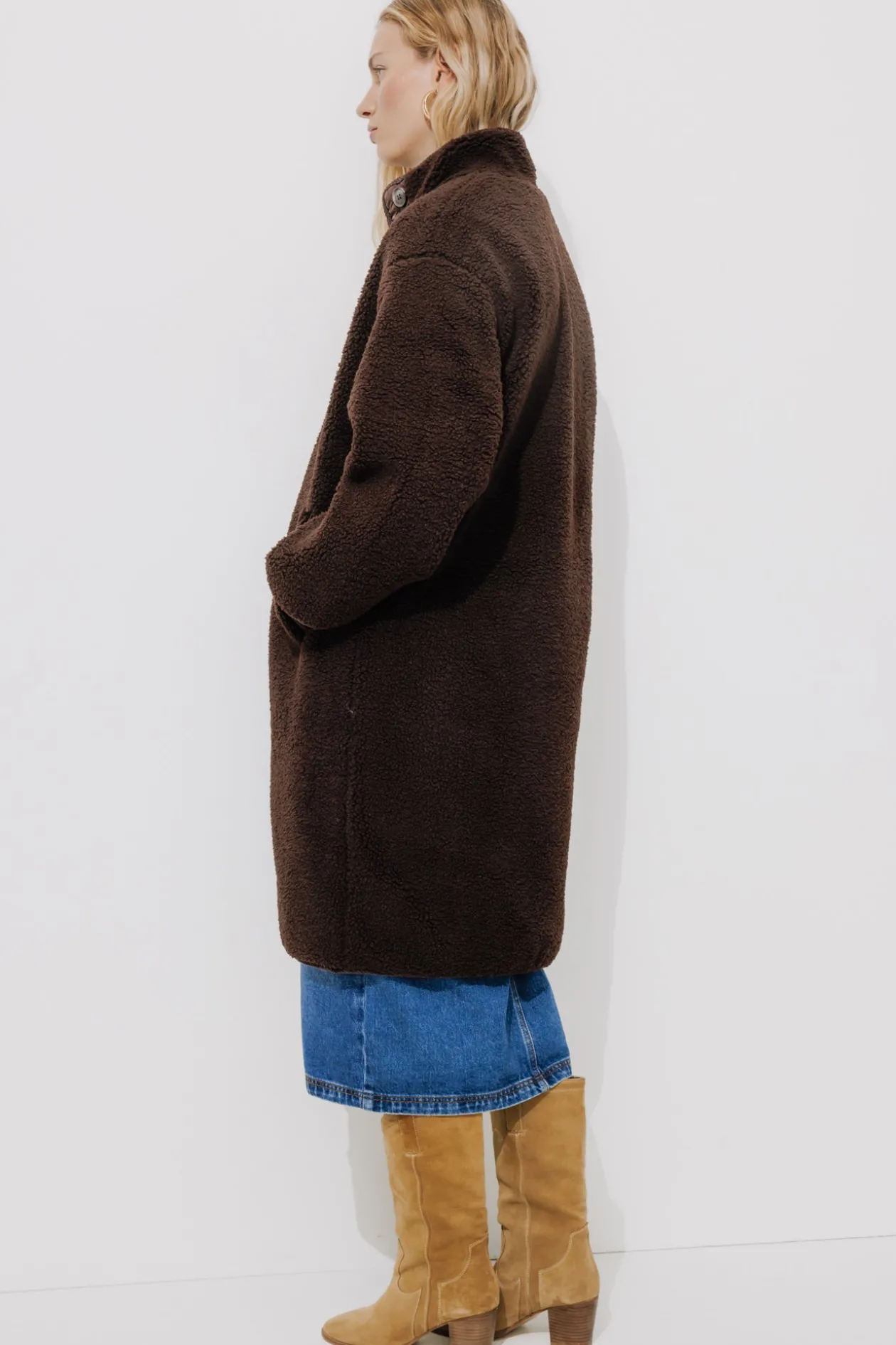 Promod ADELE veste longue moumoute - Marron Cheap