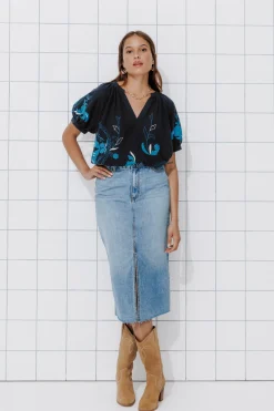 Promod Blouse brodée en coton Femme - Marine Store