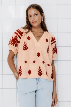Promod Blouse brodée en coton Femme - Beige New