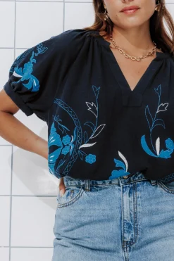 Promod Blouse brodée en coton Femme - Marine Store