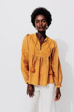 Promod Blouse brodée Femme - Ocre Sale