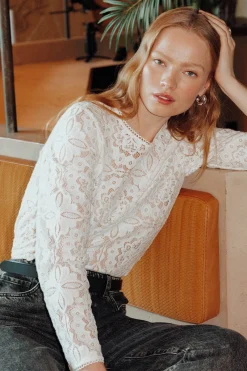 Promod Blouse en dentelle Femme - Ecru Hot