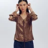 Promod Blouse en satin uni Femme - Marron moyen Marronmoyen Cheap