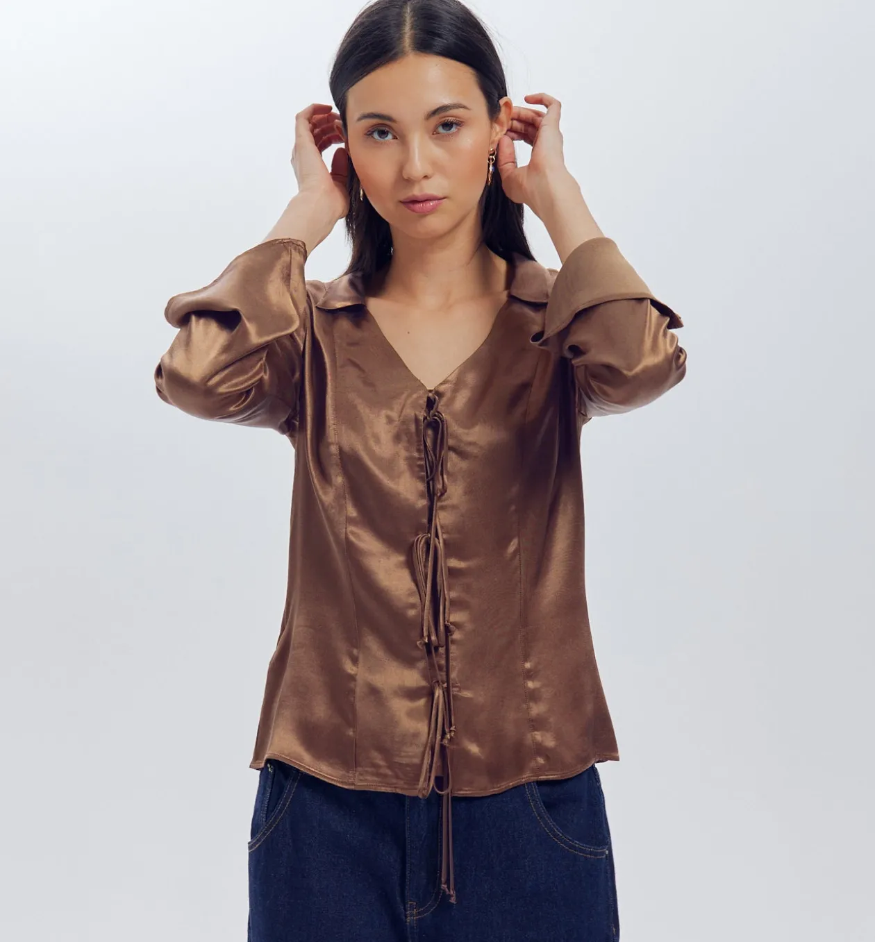 Promod Blouse en satin uni Femme - Marron moyen Marronmoyen Cheap