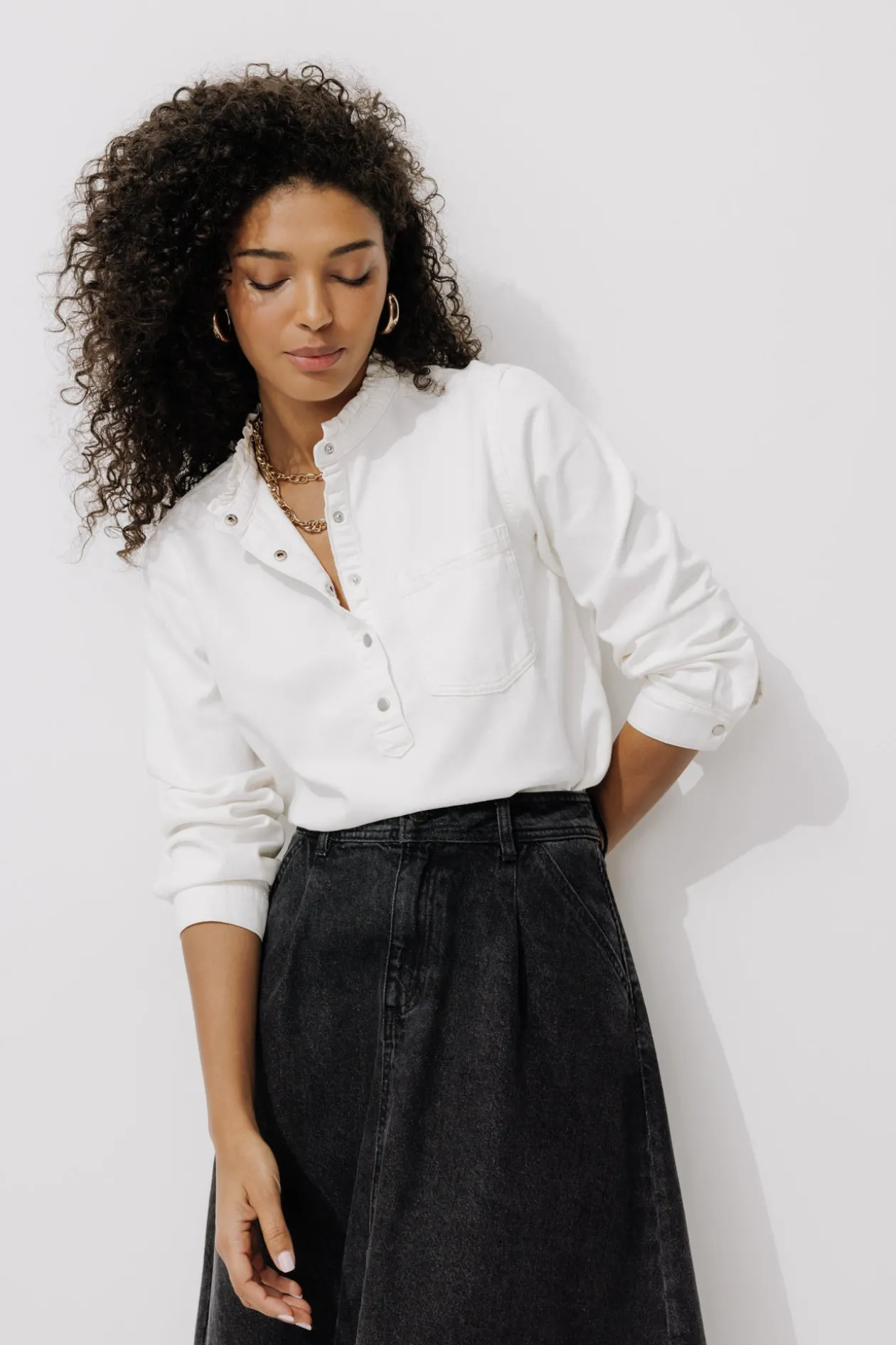 Promod Blouse en toile col frou-frou - Blanc Flash Sale