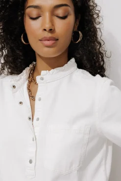 Promod Blouse en toile col frou-frou - Blanc Flash Sale