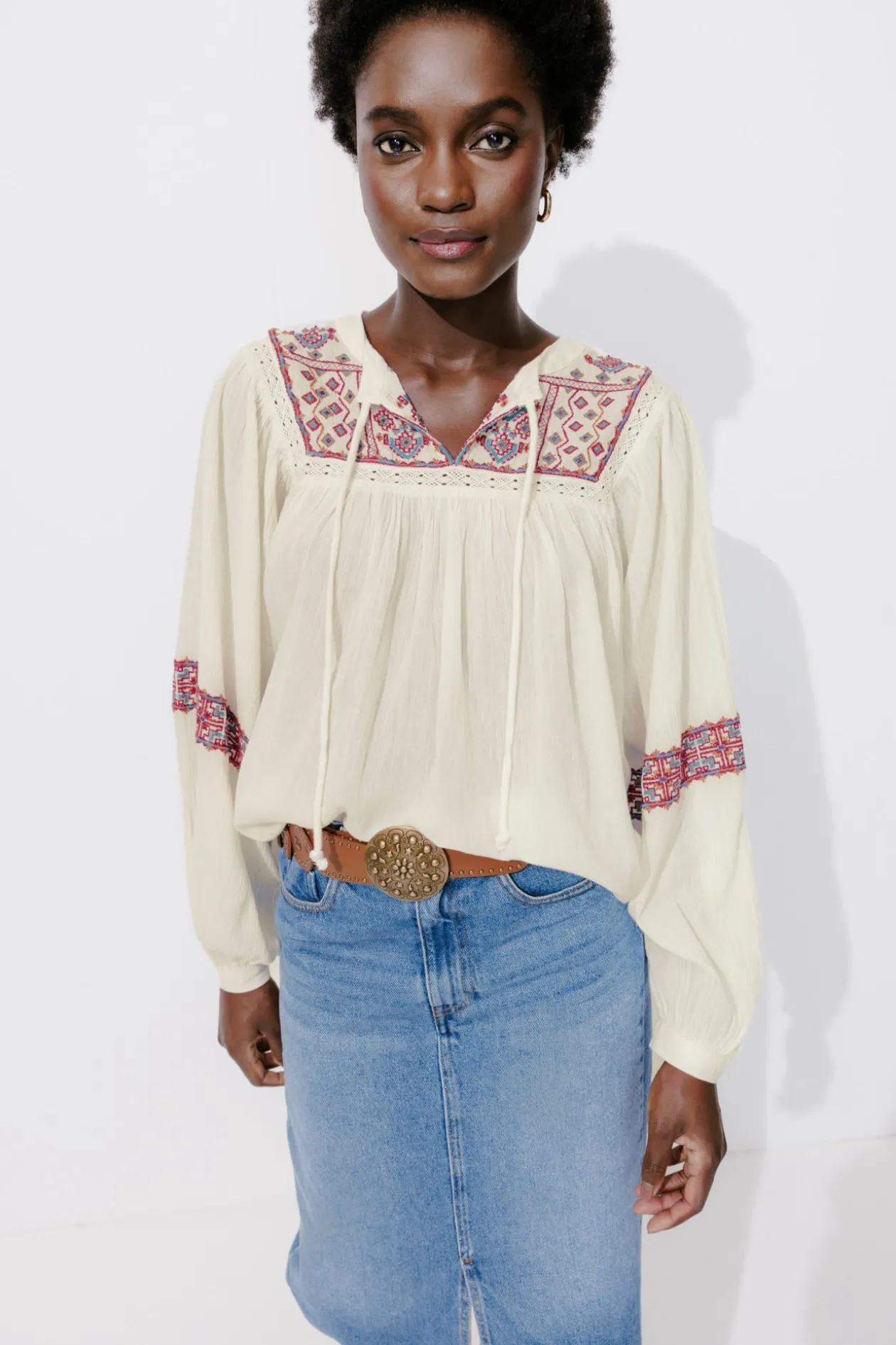 Promod Blouse folk brodée Femme - Imprimé écru Impriméécru Outlet