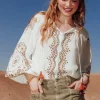 Promod Blouse folk brodée Femme - Ecru Hot