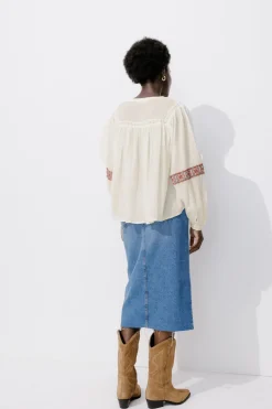 Promod Blouse folk brodée Femme - Imprimé écru Impriméécru Outlet