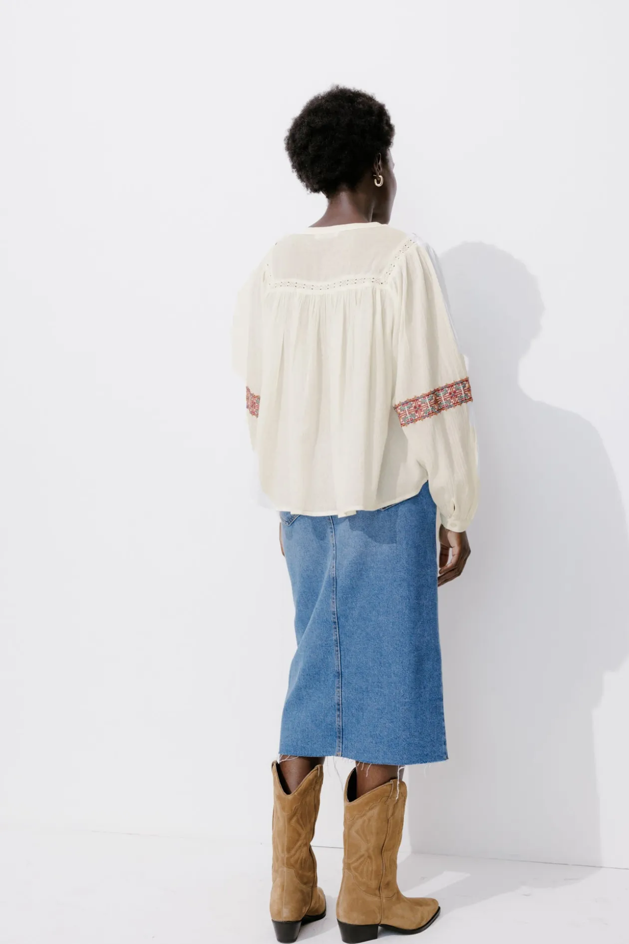 Promod Blouse folk brodée Femme - Imprimé écru Impriméécru Outlet