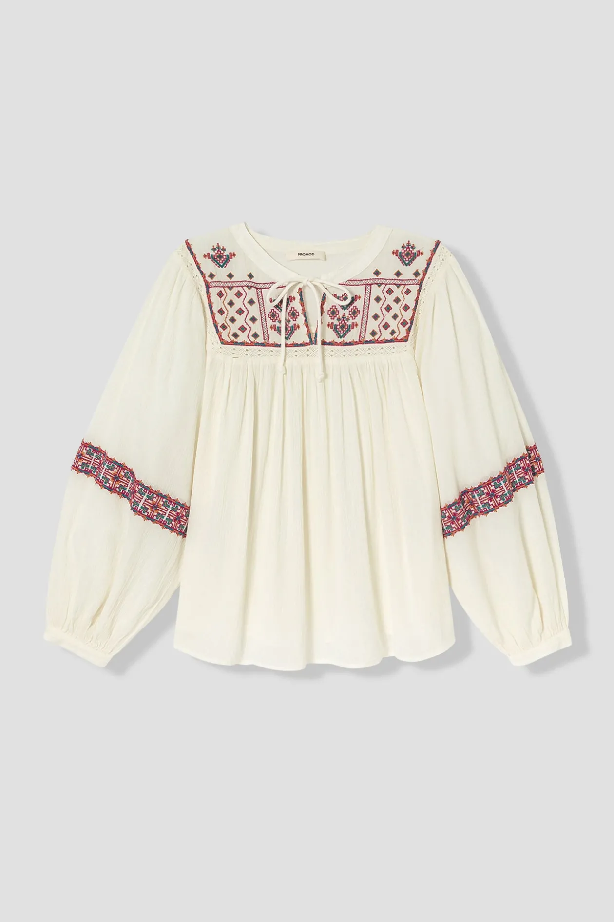 Promod Blouse folk brodée Femme - Imprimé écru Impriméécru Outlet