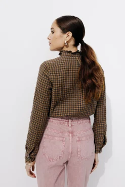 Promod Blouse frou-frou à carreaux - Carreaux camel Carreauxcamel Best Sale