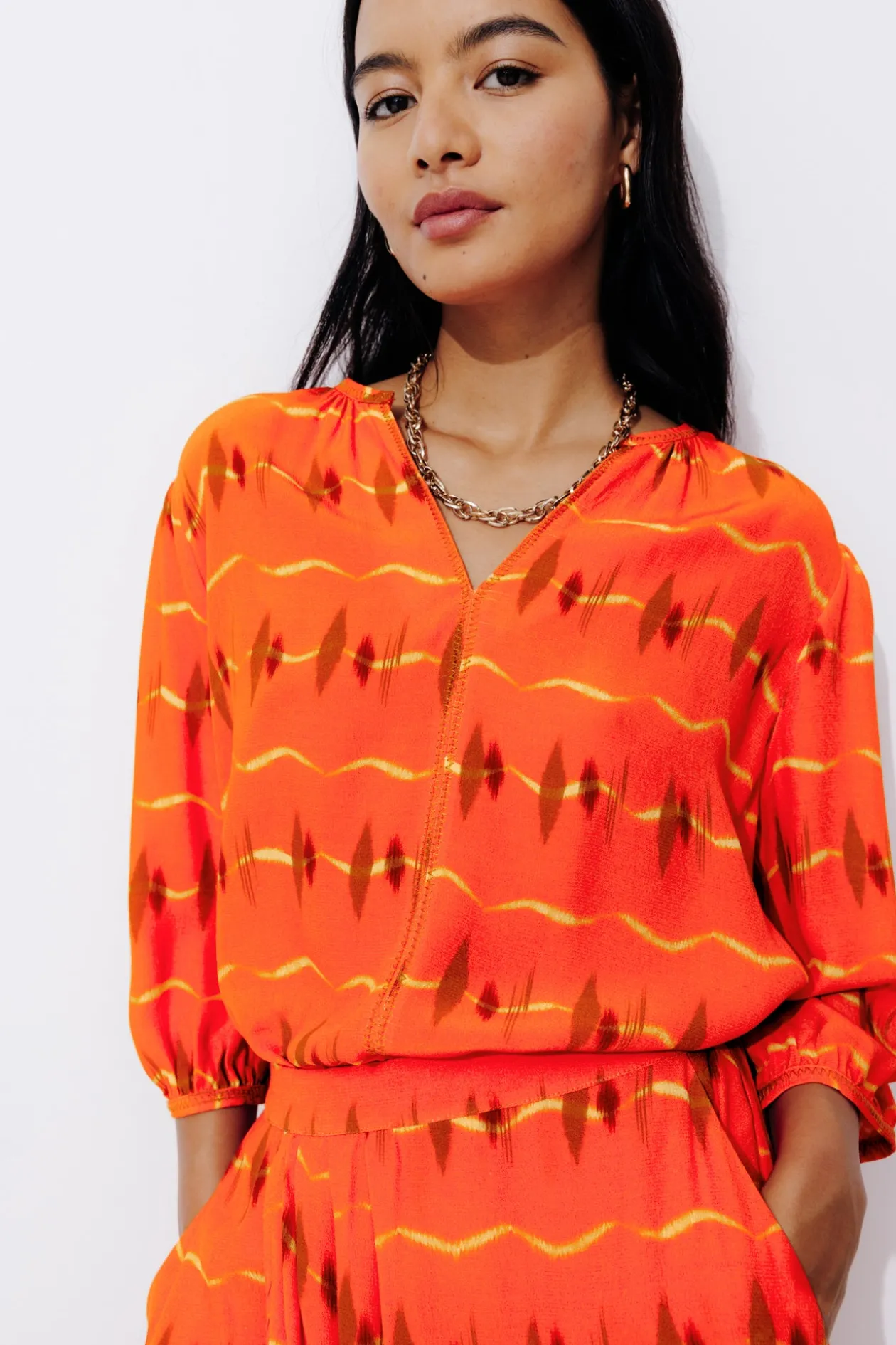 Promod Blouse manches 3/4 Femme - Imprimé rouge Imprimérouge Shop