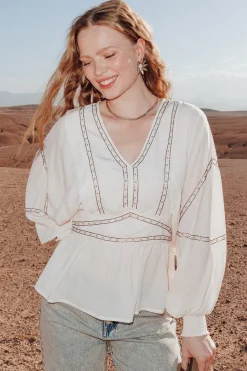 Promod Blouse perlée Femme - Ecru Sale