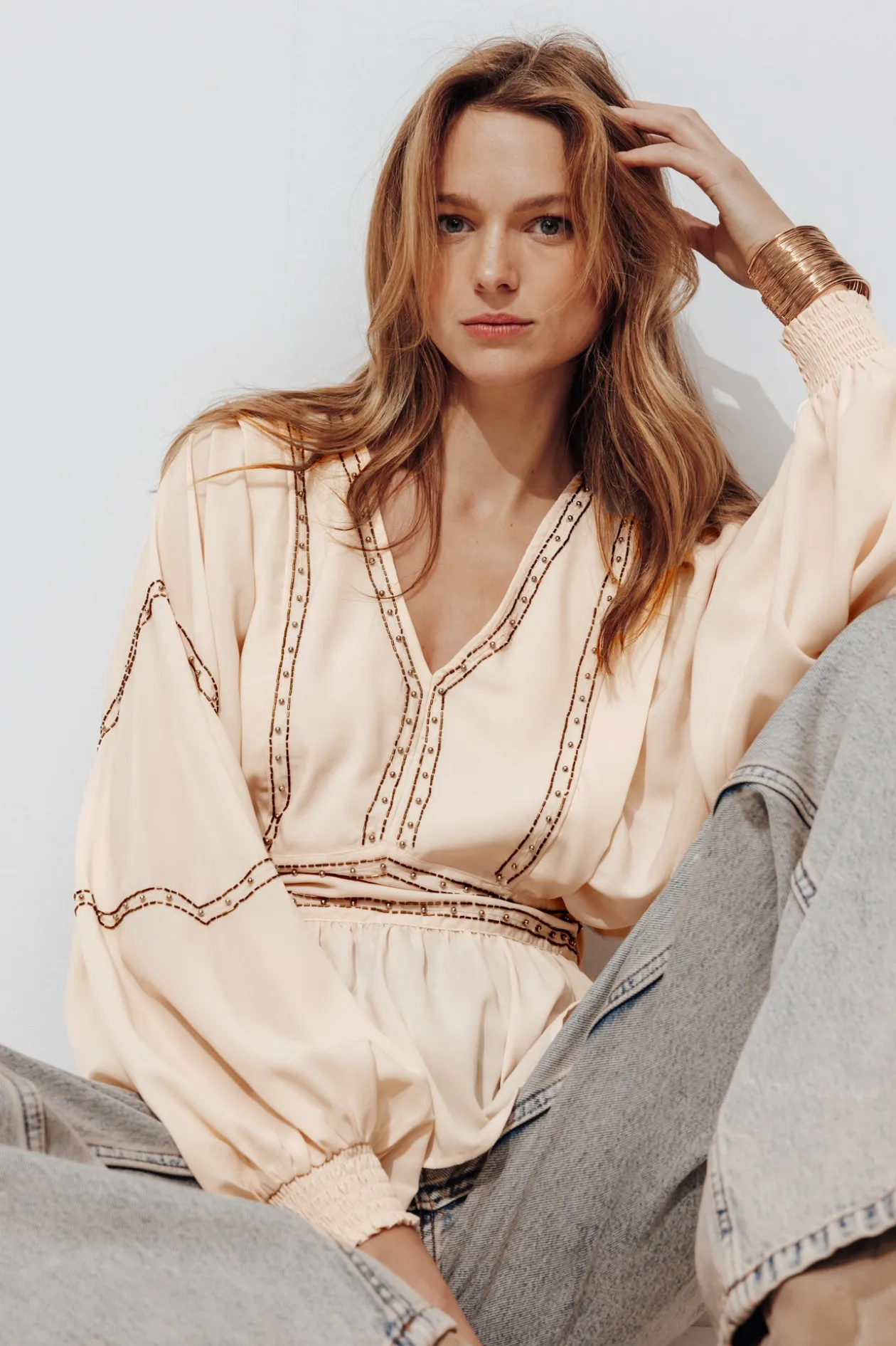 Promod Blouse perlée Femme - Ecru Sale