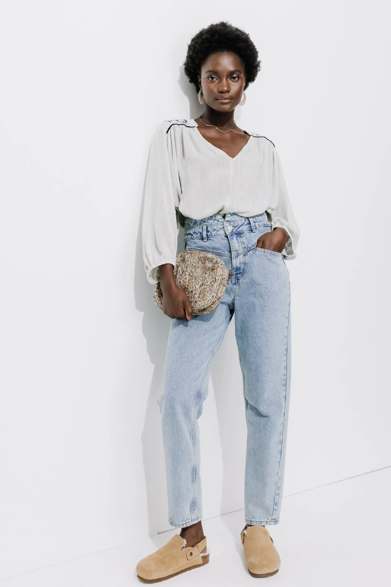 Promod Blouse rayée brodée Femme - Rayé écru Rayéécru Hot