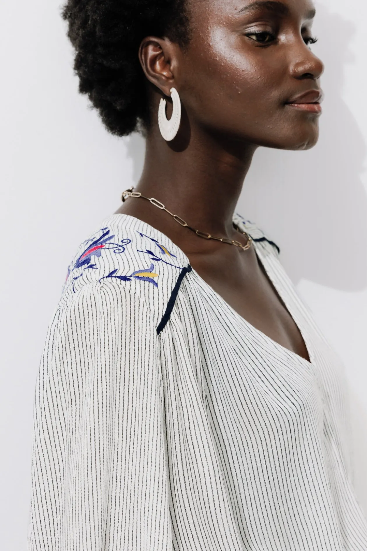 Promod Blouse rayée brodée Femme - Rayé écru Rayéécru Hot