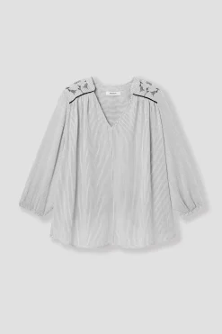 Promod Blouse rayée brodée Femme - Rayé écru Rayéécru Hot