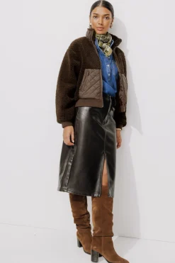 Promod Blouson court en moumoute - Marron Fashion