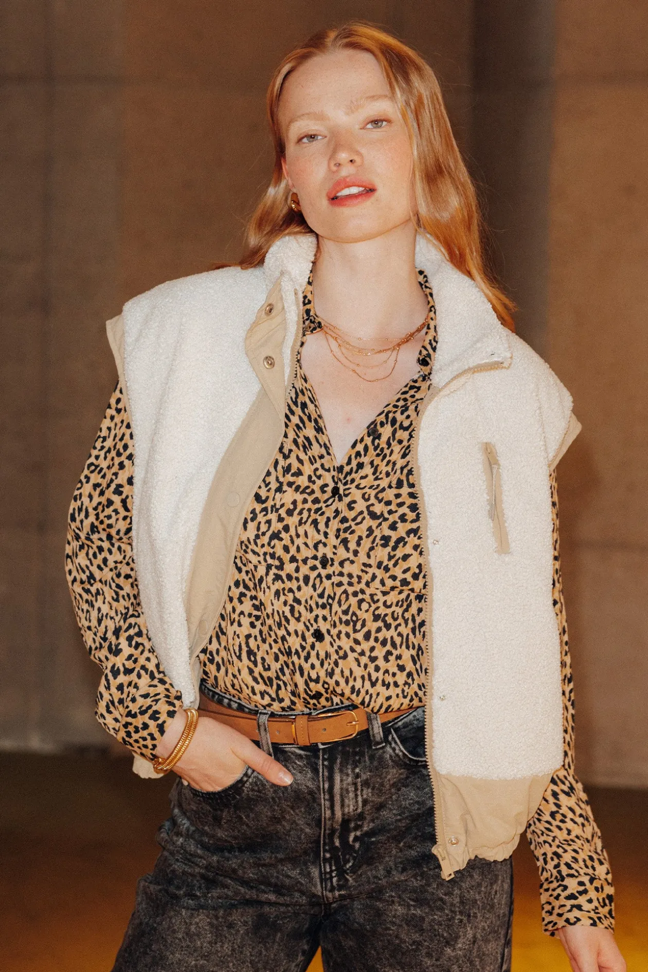 Promod Blouson en moumoute Femme - Beige Store