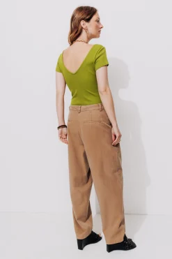 Promod Body côtelé uni Femme - Vert olive Vertolive Best Sale