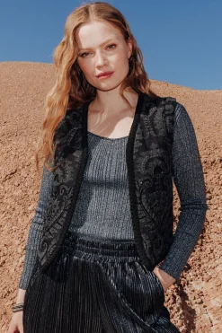 Promod Boléro en jacquard perlé Femme - Noir Fashion