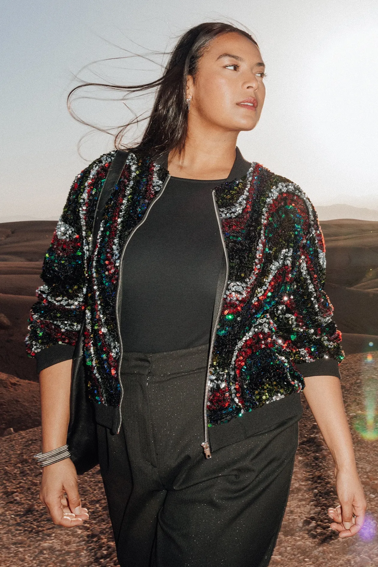 Promod Bomber à paillettes Femme - Imprimé multicolore Imprimémulticolore Outlet