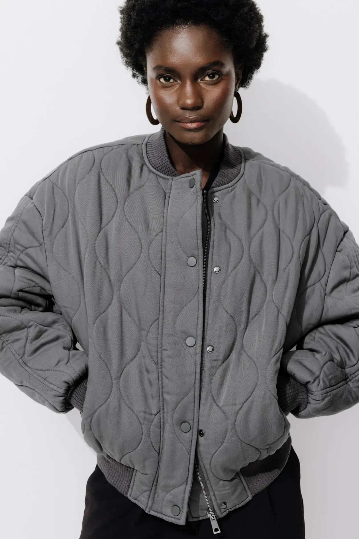 Promod Bomber en lyocell matelassé - Gris Discount