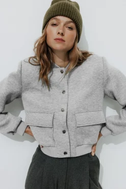 Promod Bomber en molleton Femme - Gris clair Grisclair New
