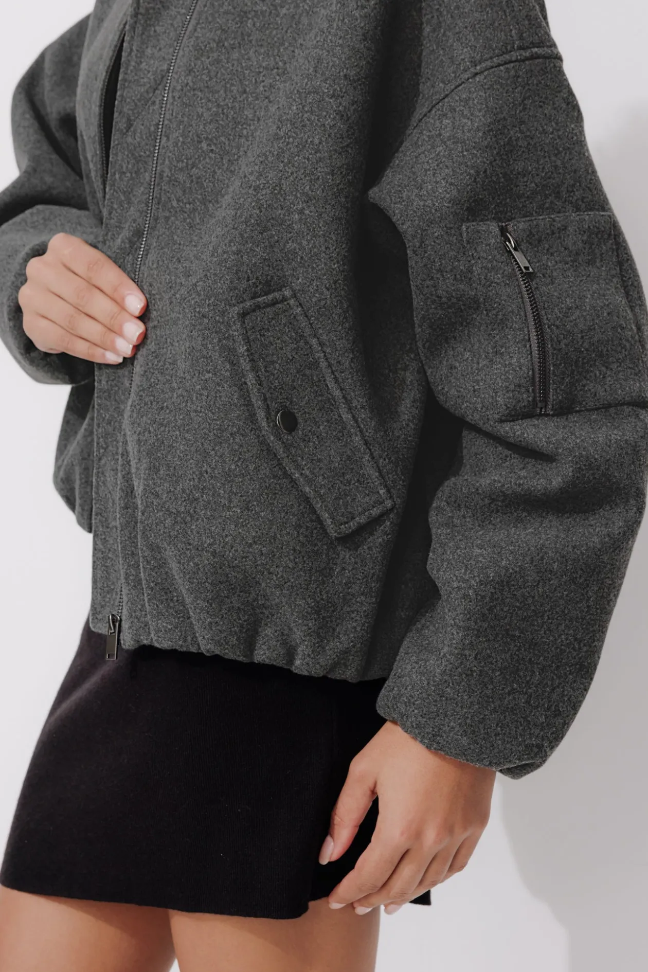Promod Bomber oversize feutrine Femme - Gris clair Grisclair Discount