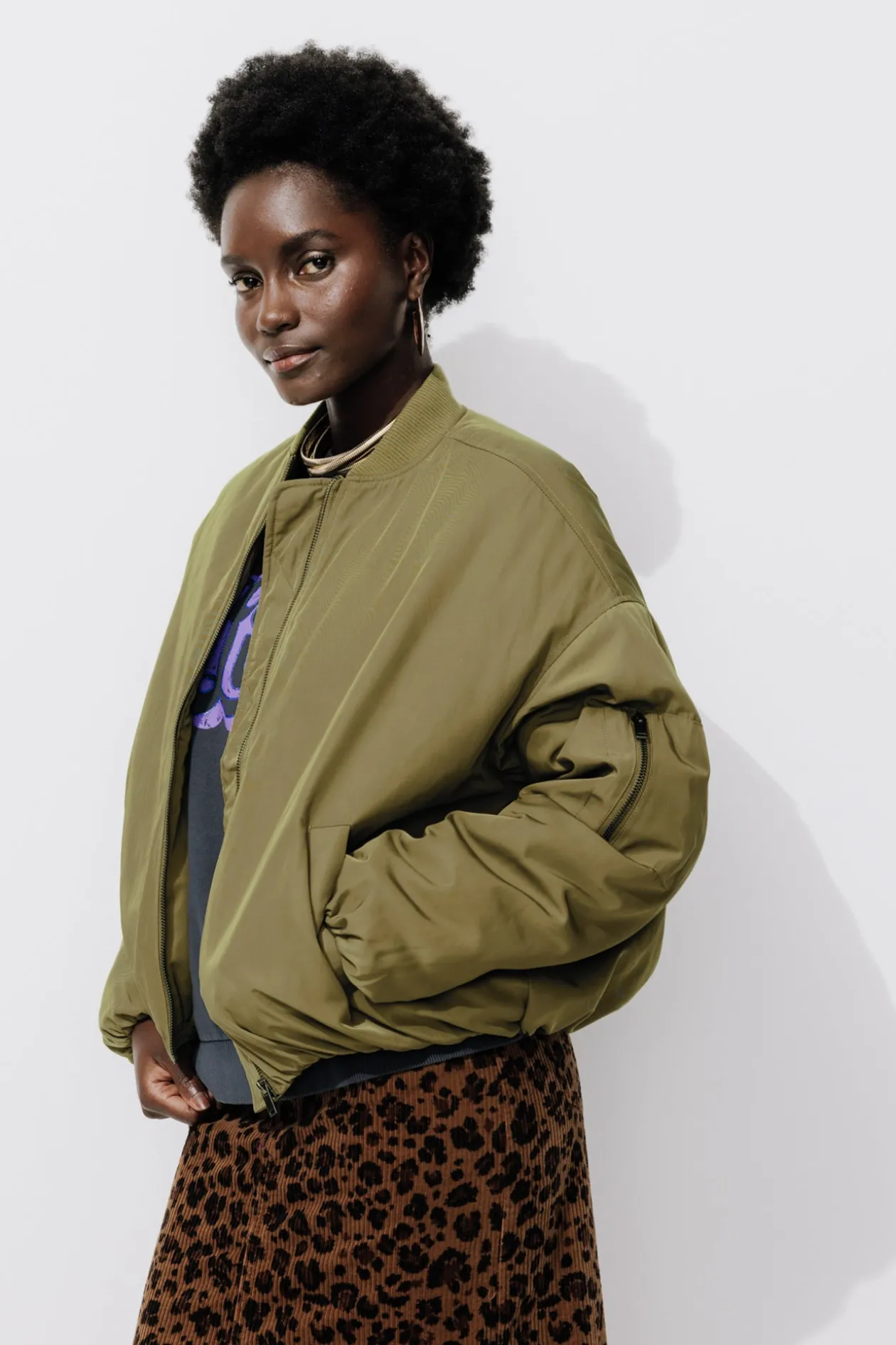 Promod Bomber uni Femme - Kaki Outlet