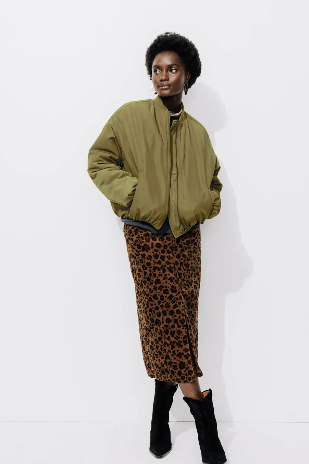 Promod Bomber uni Femme - Kaki Outlet