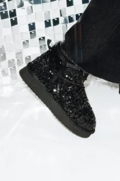 Promod Boots à paillettes moumoute - Noir Outlet