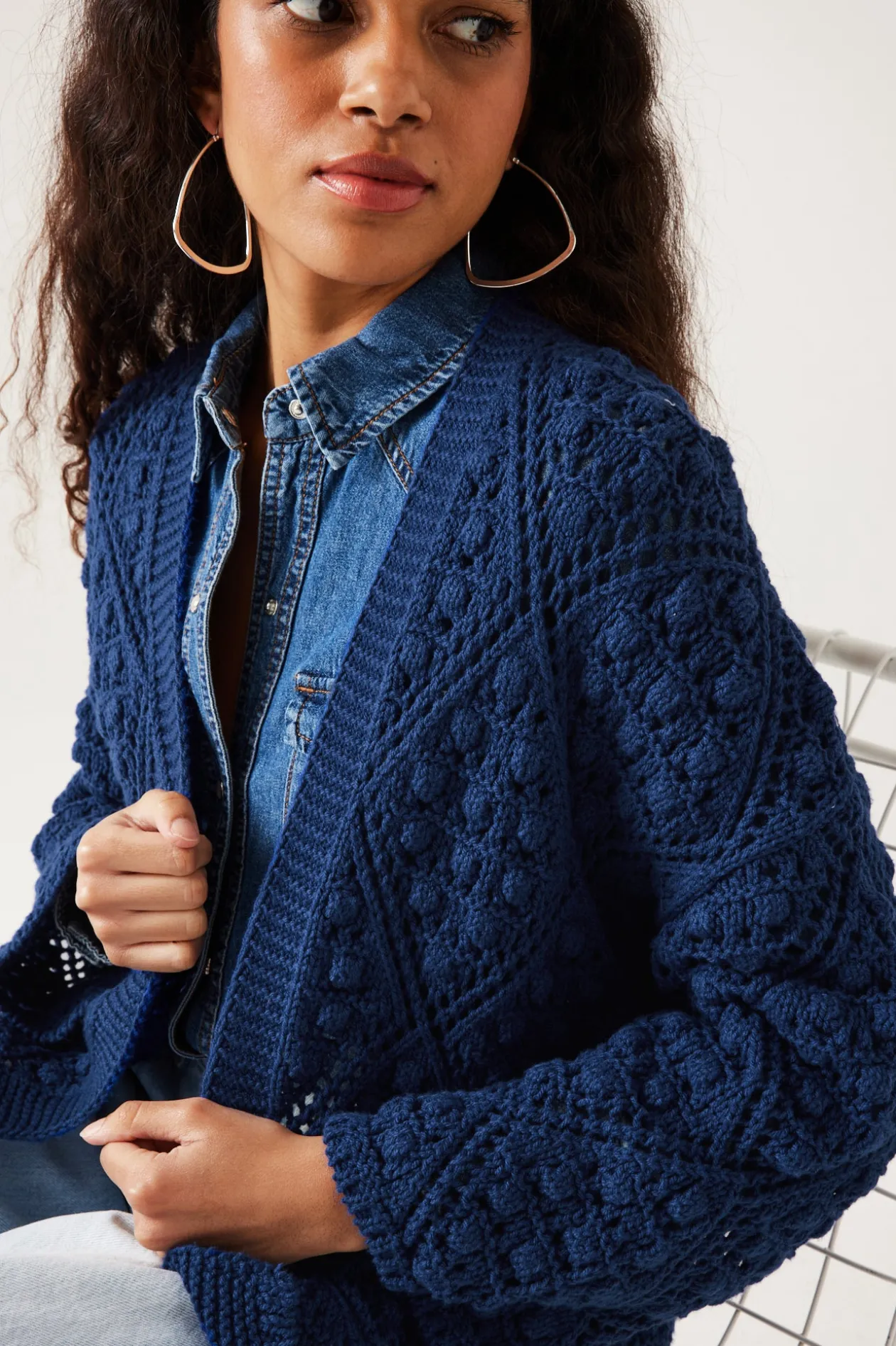 Promod Cardigan au crochet Femme - Bleu Hot