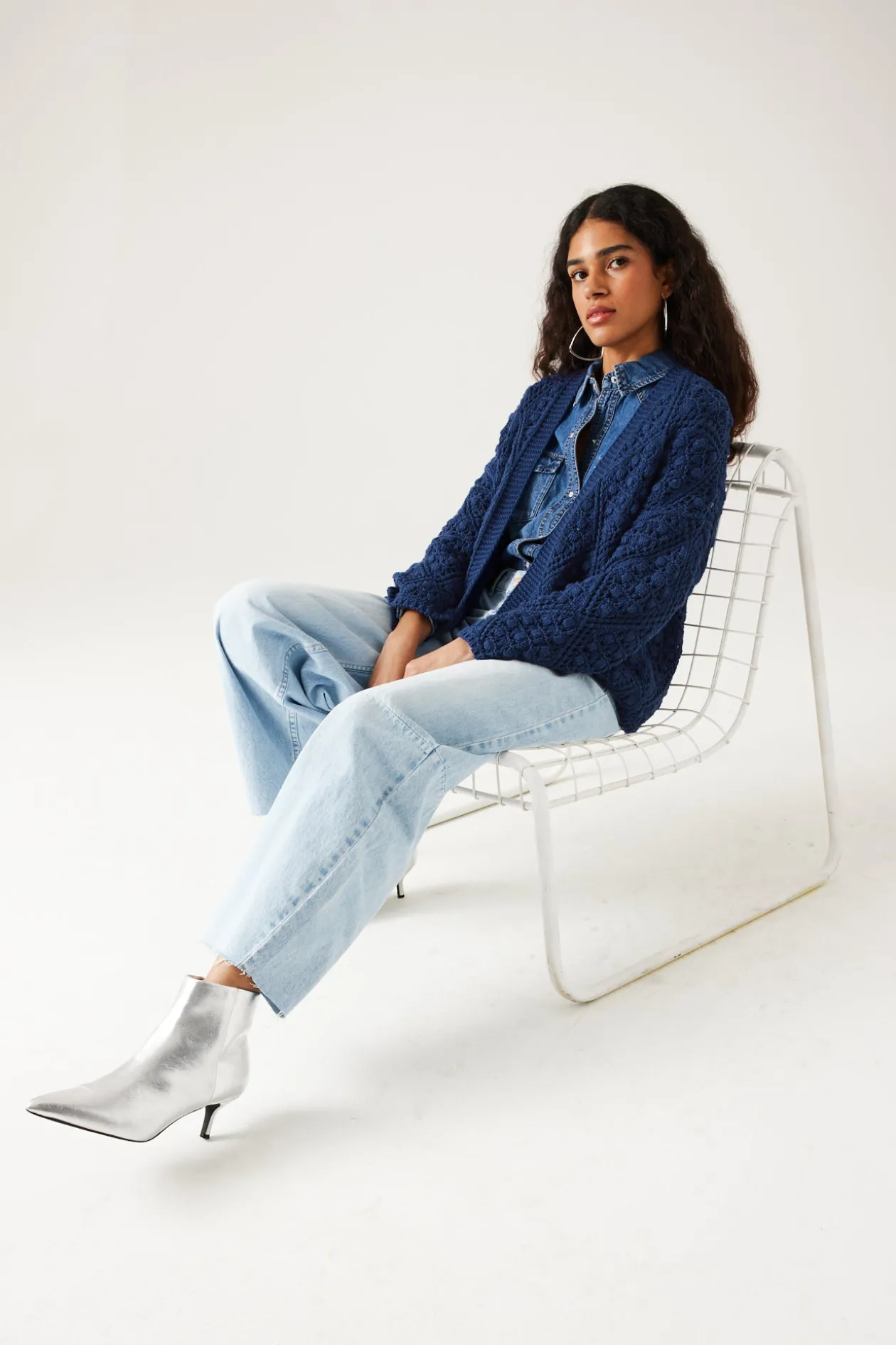 Promod Cardigan au crochet Femme - Bleu Hot