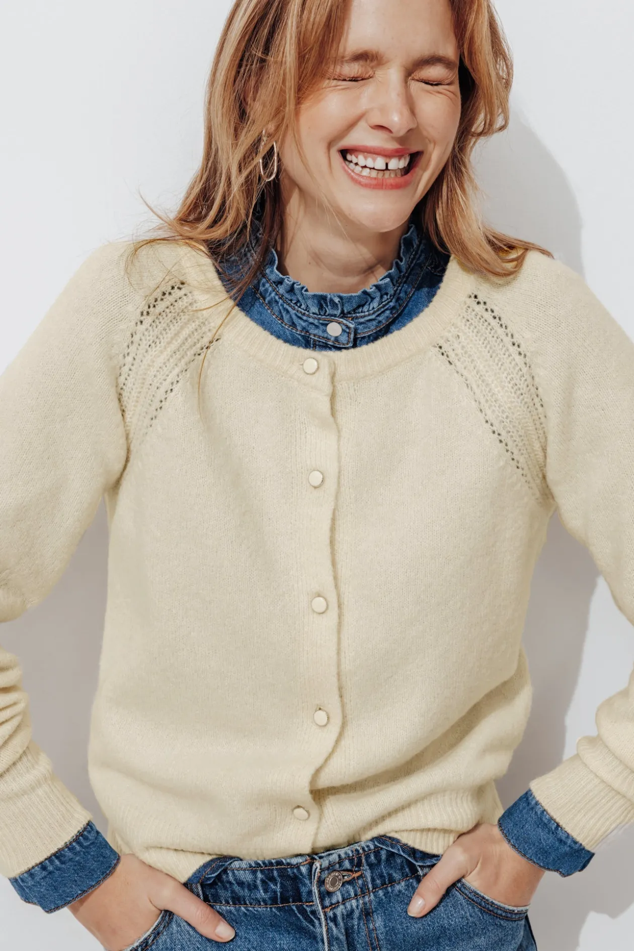 Promod Cardigan boutonné Femme - Ecru Online