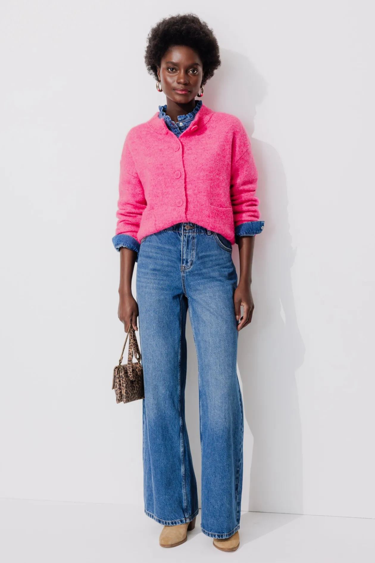 Promod Cardigan col rond Femme - Rose fluo Rosefluo Shop