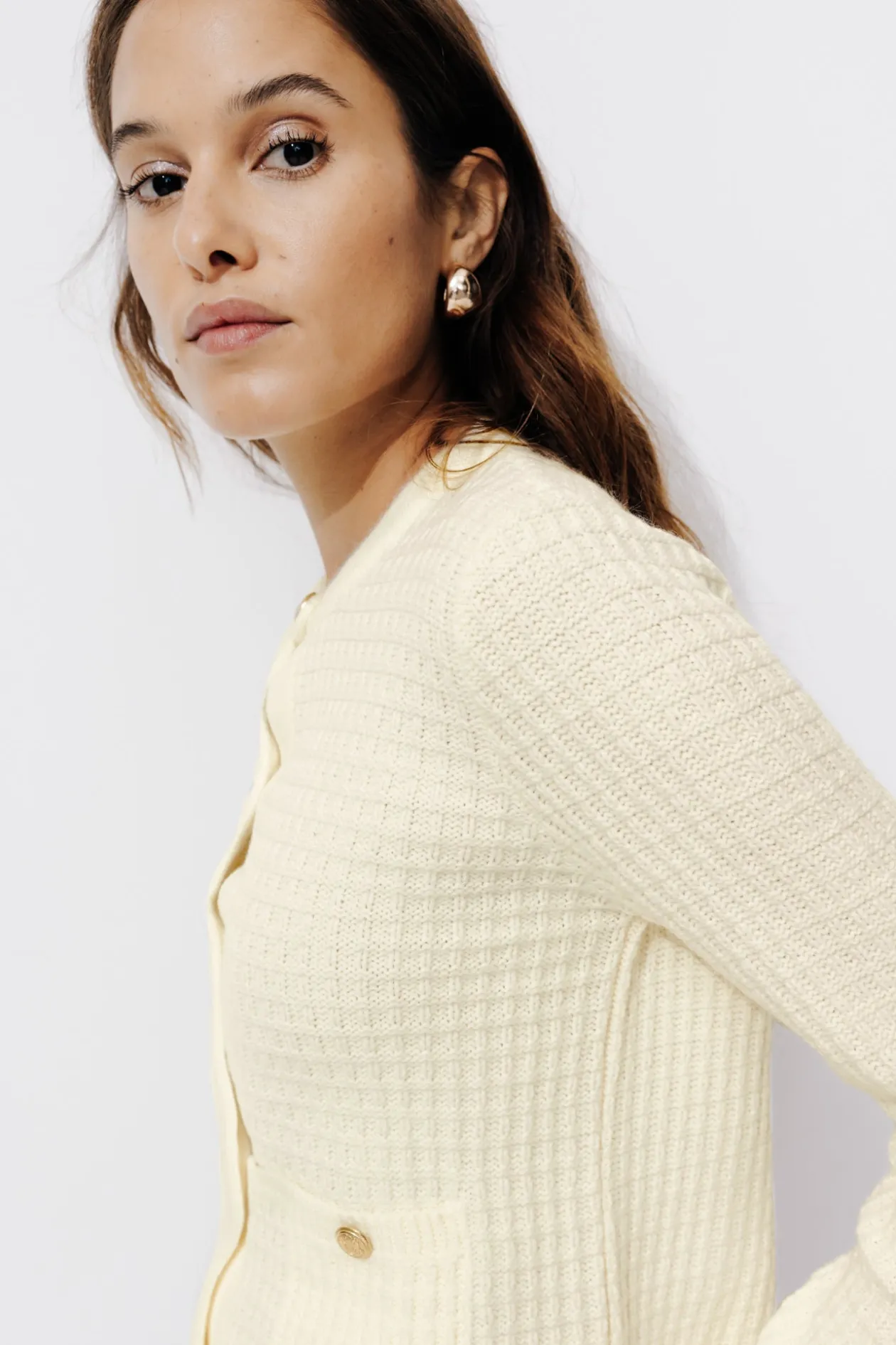 Promod Cardigan court boutonné Femme - Ecru Discount