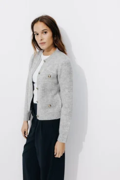Promod Cardigan court côtelé Femme - Gris clair Grisclair Cheap