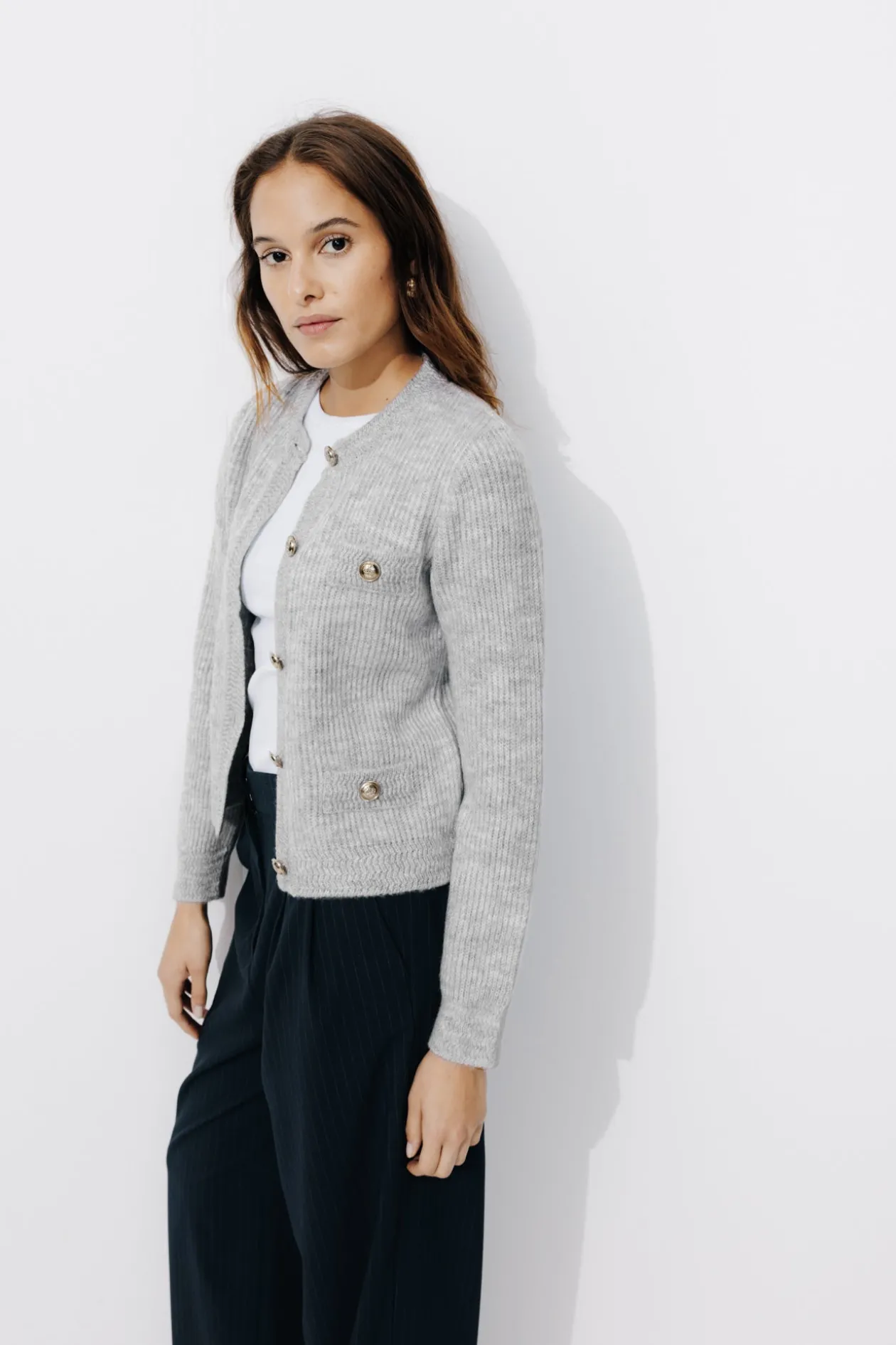 Promod Cardigan court côtelé Femme - Gris clair Grisclair Cheap