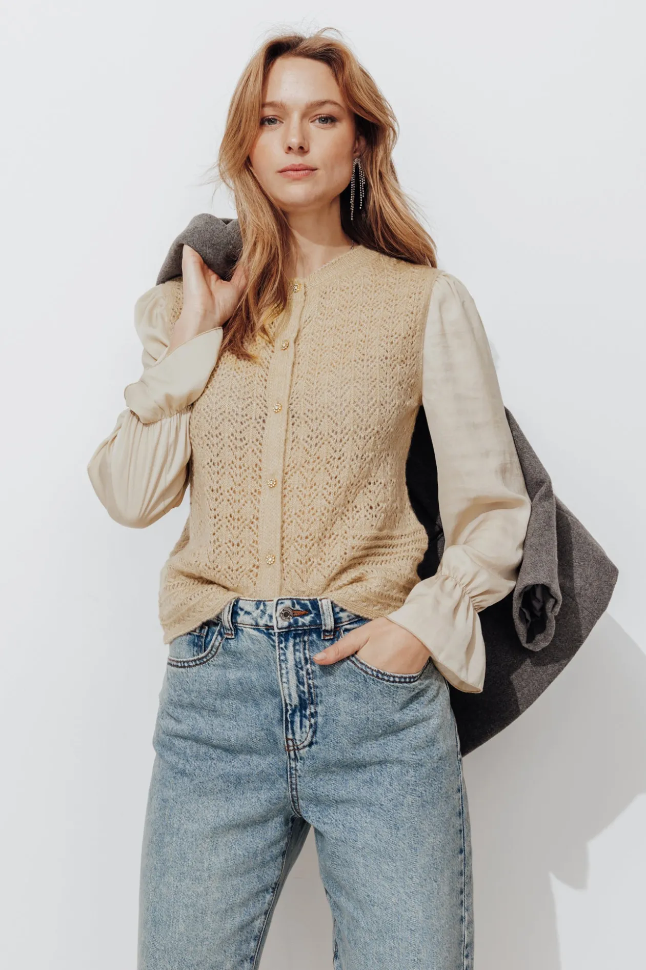 Promod Cardigan effet superposé Femme - Ecru Best Sale