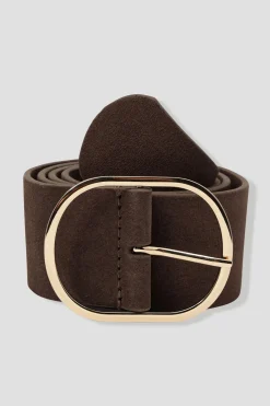Promod Ceinture en cuir suédé Femme - Marron Fashion