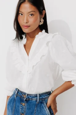 Promod Chemise brodée en coton Femme - Ecru Discount