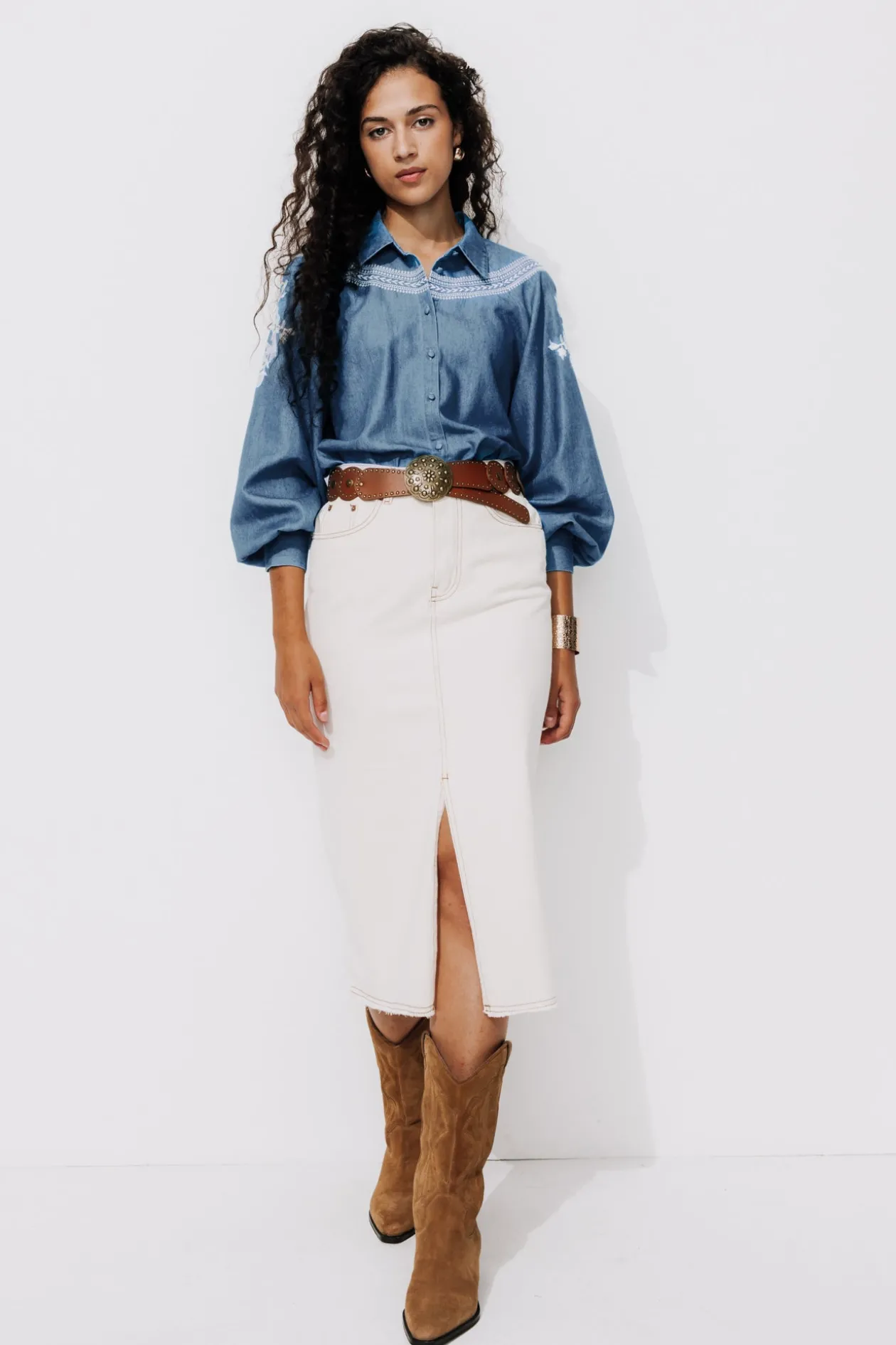 Promod Chemise brodée Femme - Jean moyen Jeanmoyen Flash Sale