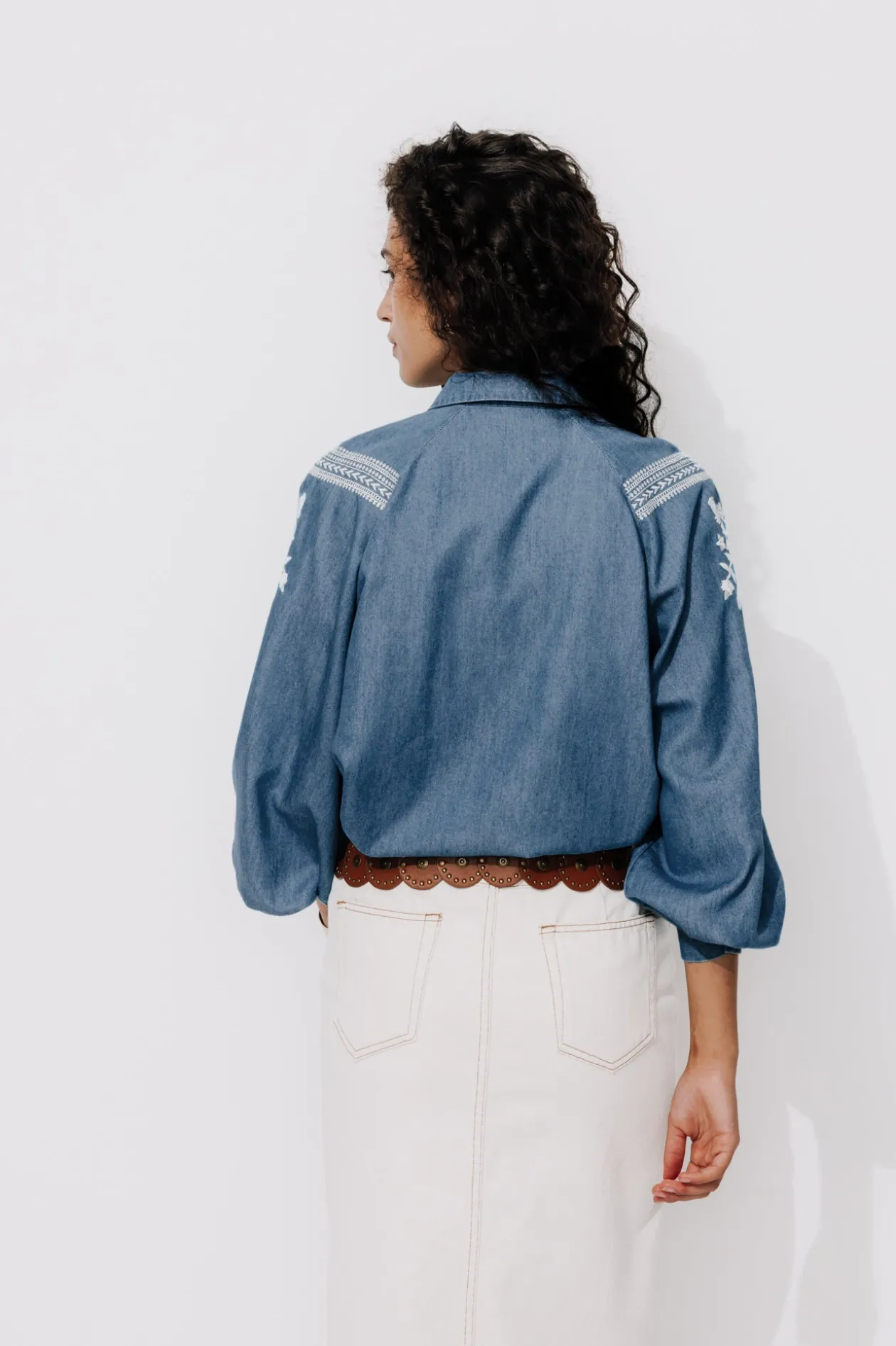 Promod Chemise brodée Femme - Jean moyen Jeanmoyen Flash Sale