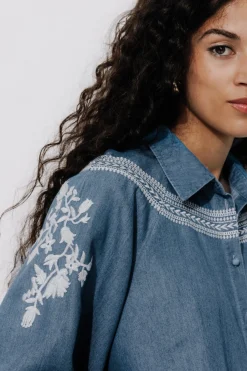 Promod Chemise brodée Femme - Jean moyen Jeanmoyen Flash Sale