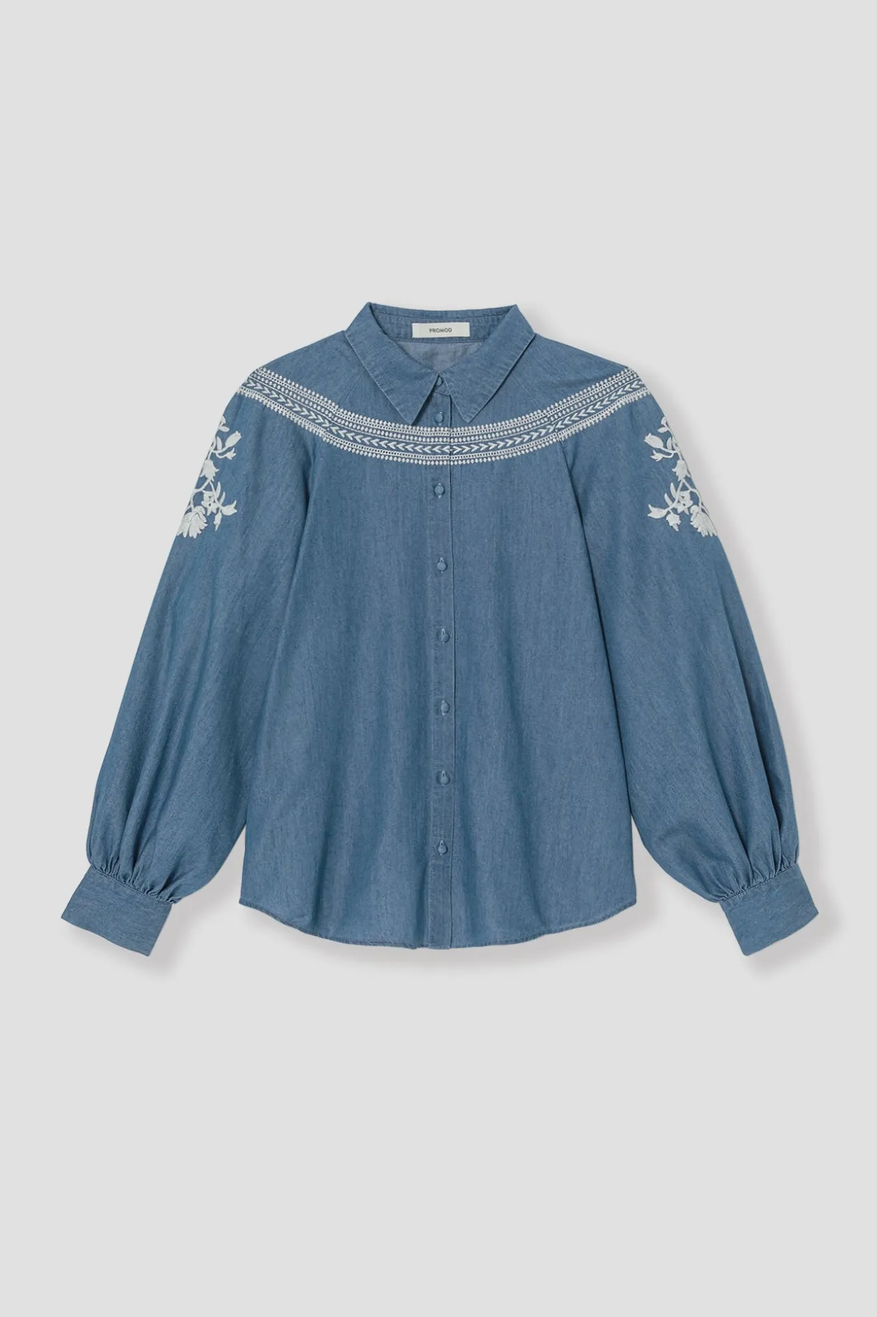 Promod Chemise brodée Femme - Jean moyen Jeanmoyen Flash Sale