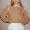 Promod Chemise brodée volantée Femme - Beige Cheap