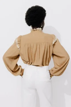 Promod Chemise brodée volantée Femme - Beige Cheap