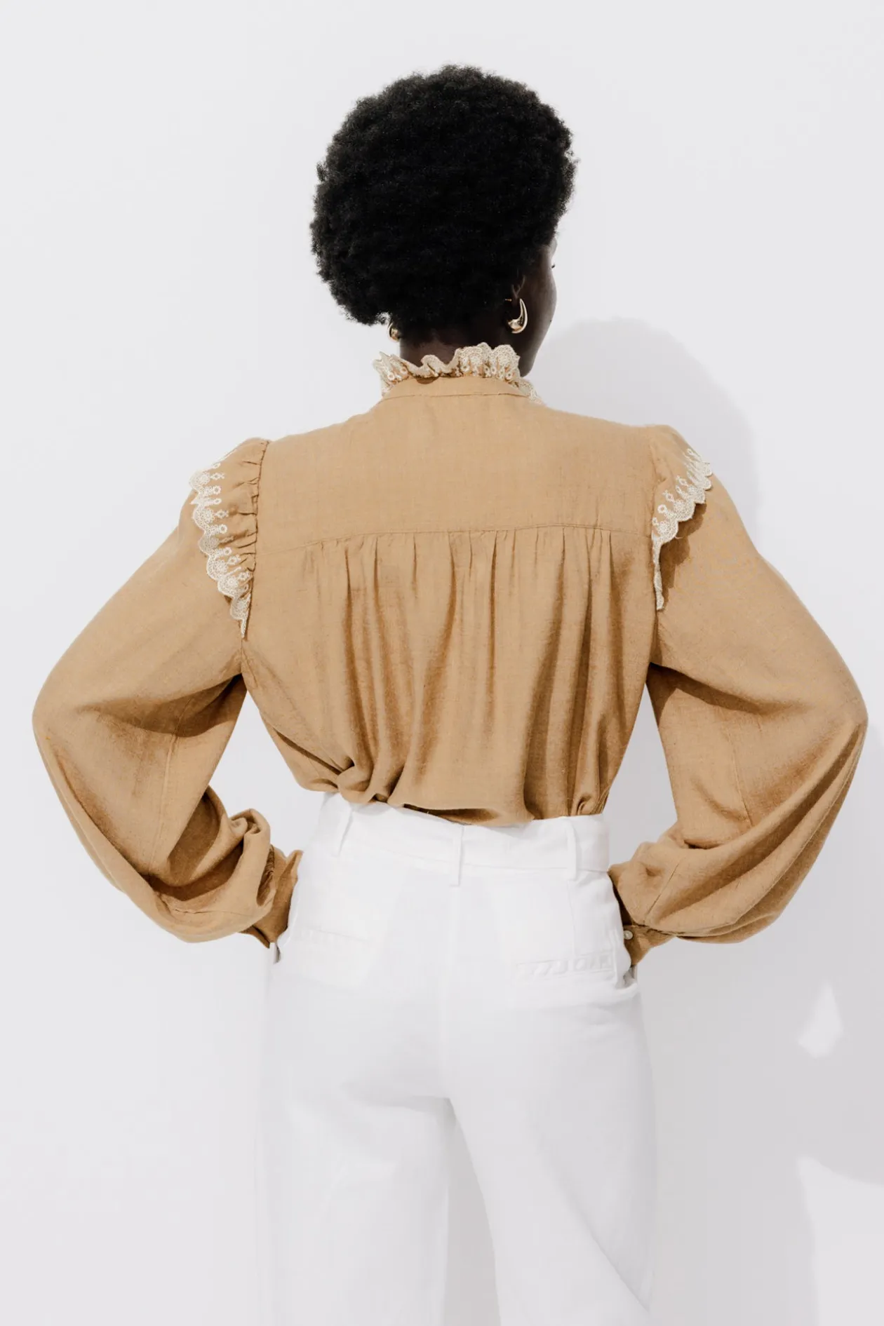 Promod Chemise brodée volantée Femme - Beige Cheap